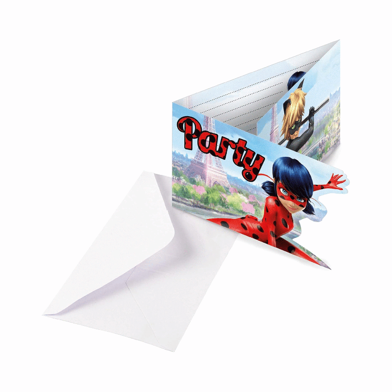 Invitations papier Miraculous x8 9902880