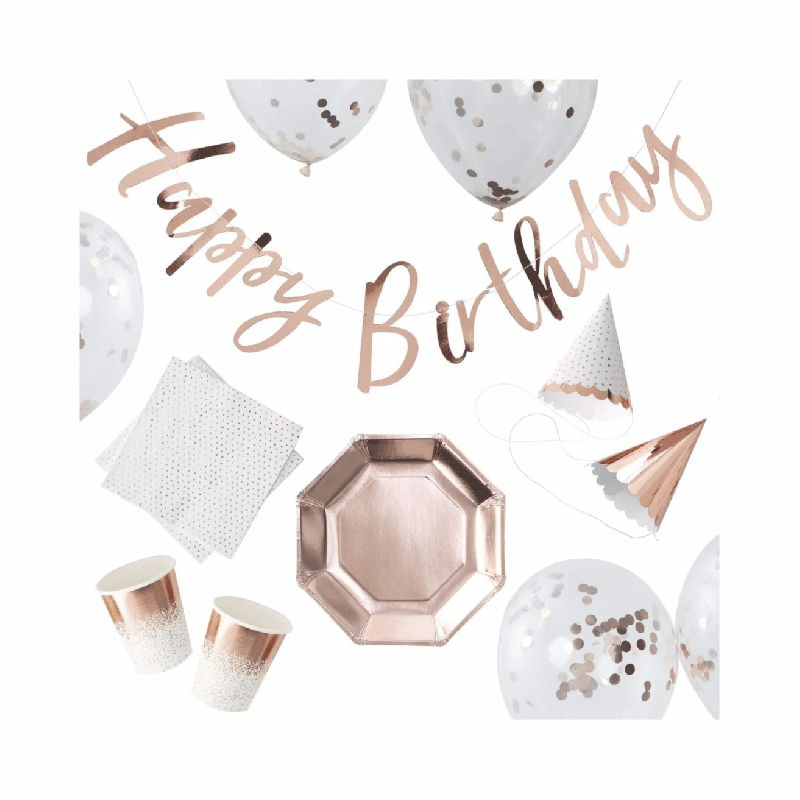 Ensemble fête or rose Hourra 70 pièces PMBO802