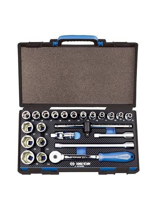 Coffret de douilles 1/2" - 6 pans métrique 23 pcs - KING TONY 4523MRE