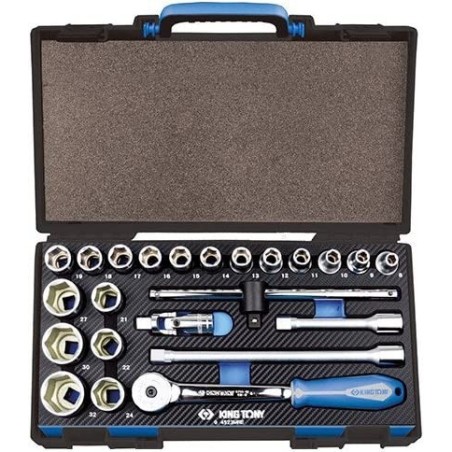 Coffret de douilles 1/2" - 6 pans métrique 23 pcs - KING TONY 4523MRE
