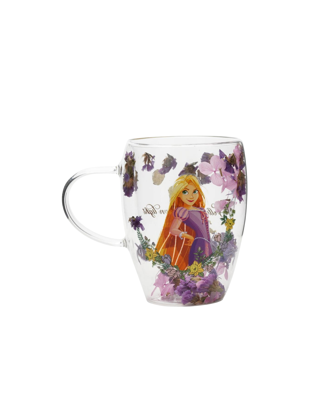 Verre avec fleurs séchées Raiponce Disney