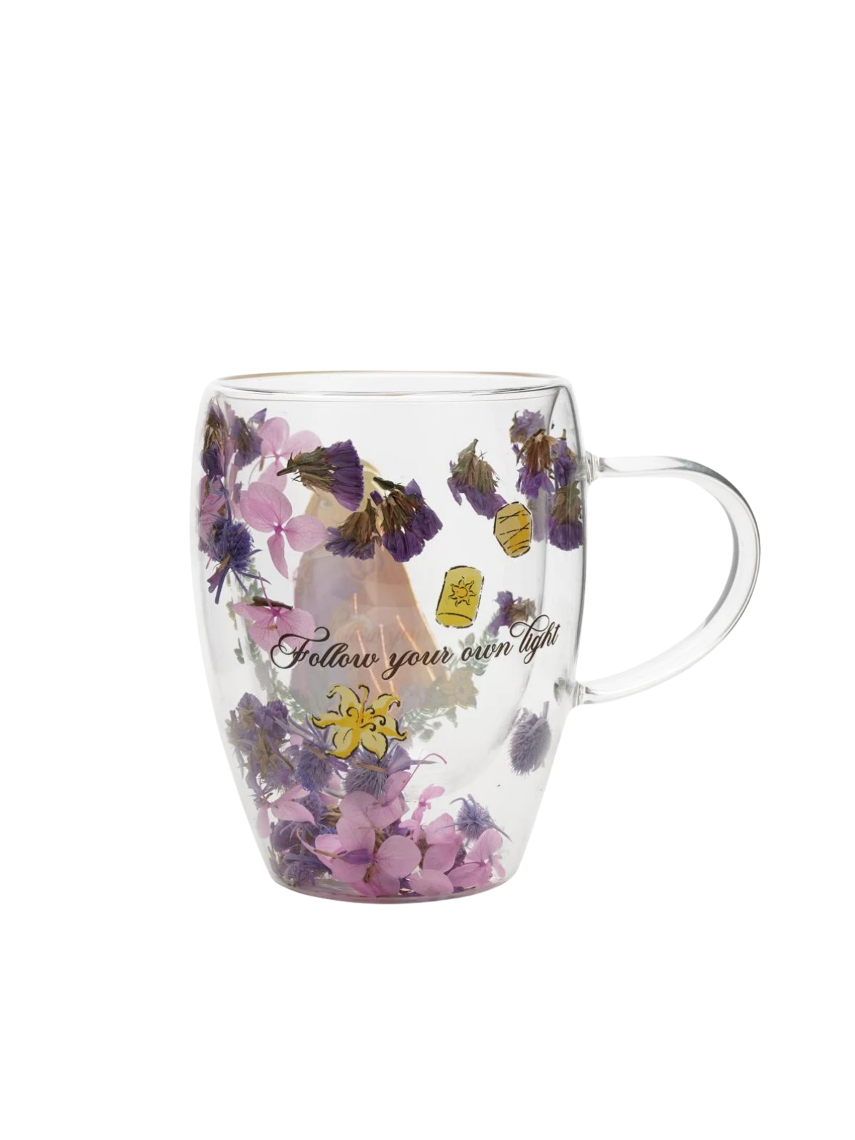Verre avec fleurs séchées Raiponce Disney