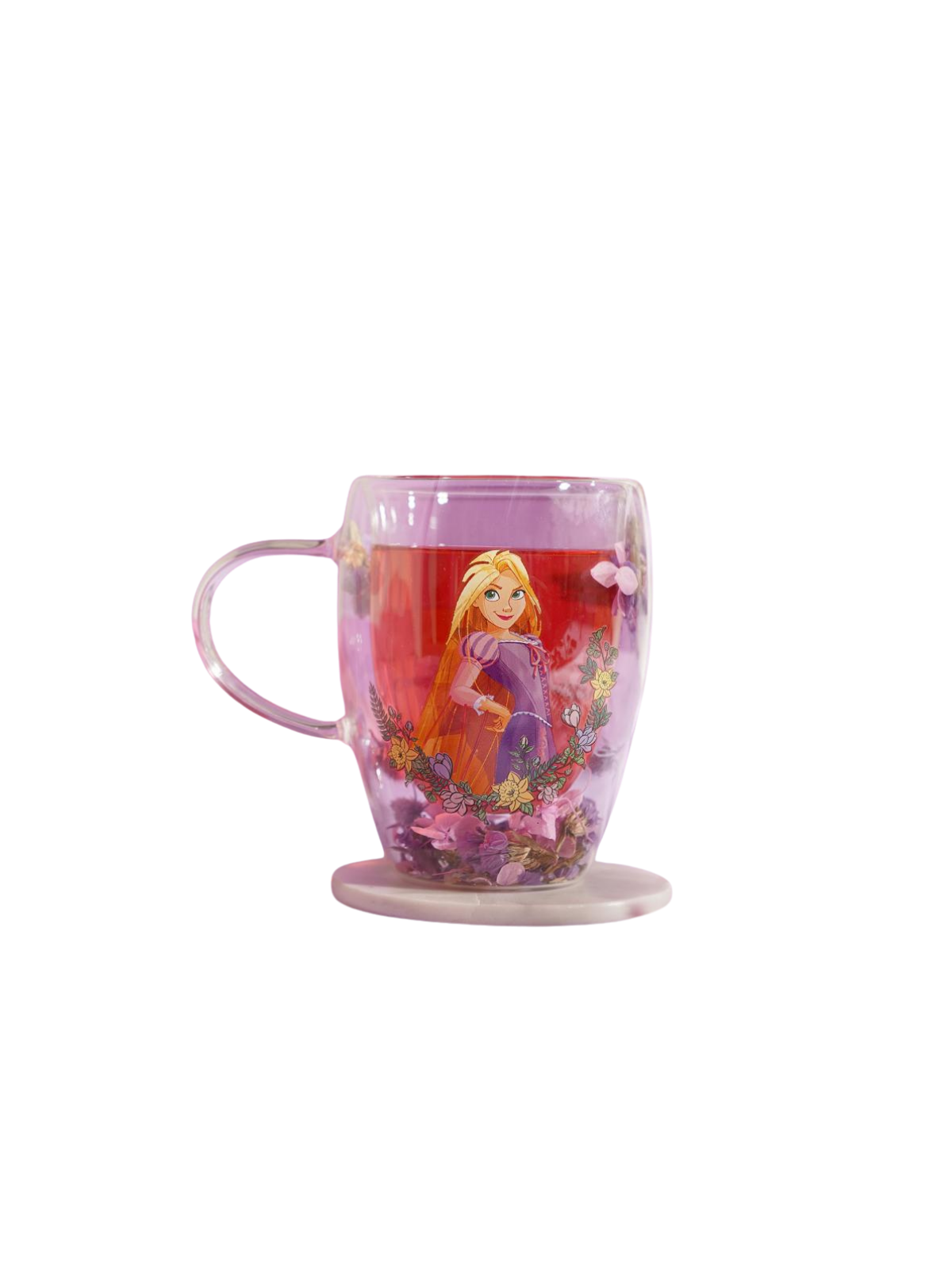 Verre avec fleurs séchées Raiponce Disney
