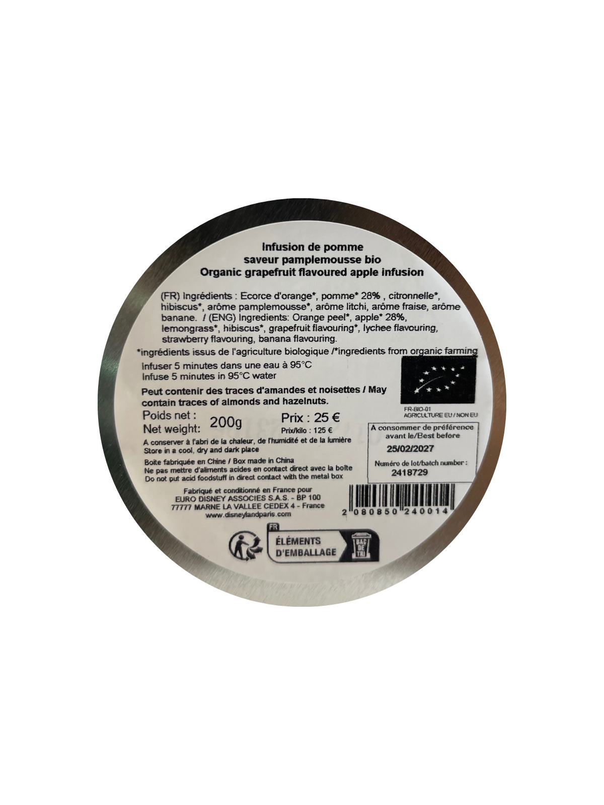 Infusion de pomme saveur pamplemousse bio Disneyland Paris