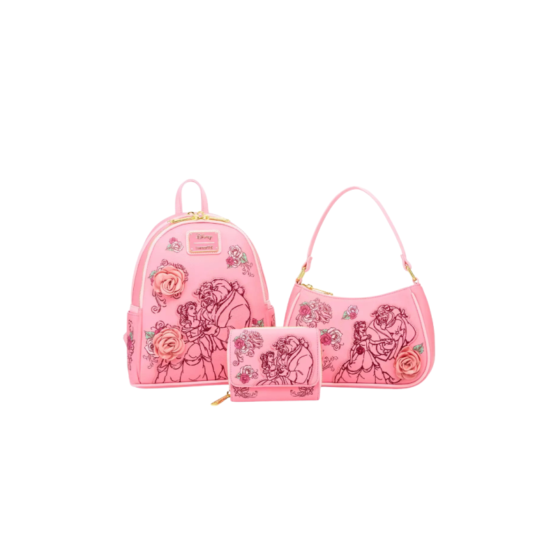 Sac à bandoulière pink roses La belle & la bête LOUNGEFLY