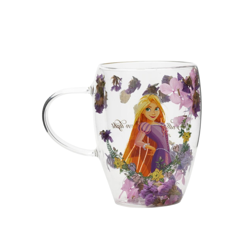 Verre avec fleurs séchées Raiponce Disney