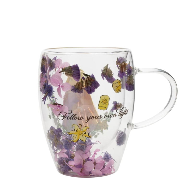 Verre avec fleurs séchées Raiponce Disney
