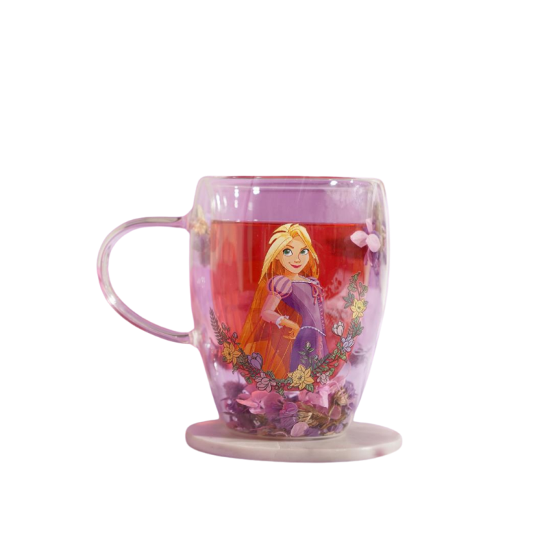 Verre avec fleurs séchées Raiponce Disney