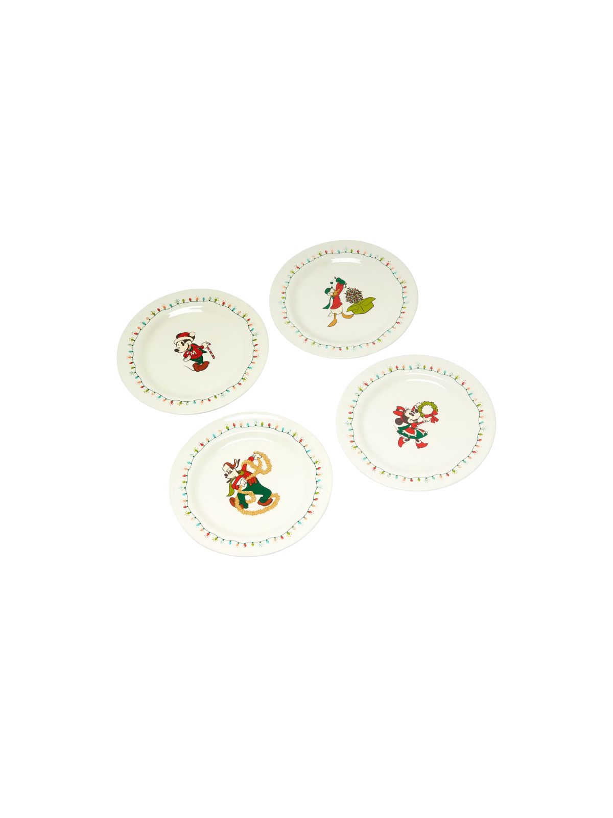 Lot de 4 assiettes de noël vintage Mickey et ses amis Disney