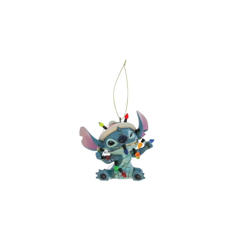 Figurine Ornement Stitch enveloppé de guirlandes lumineuses de noël Disney traditions 6017542