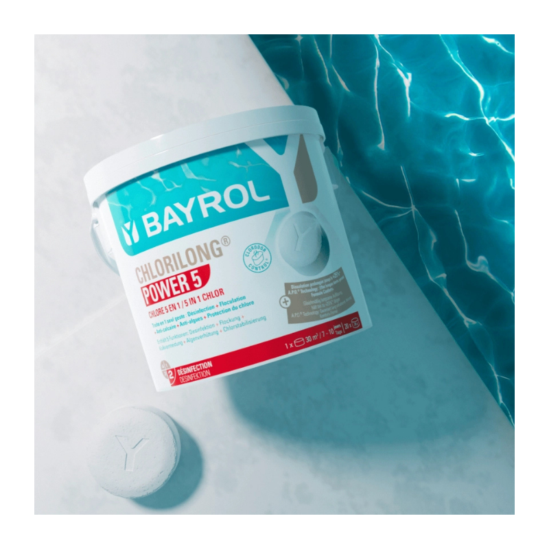 Chlorilong power 5 10kg BAYROL 2199266 galets piscine 5 actions