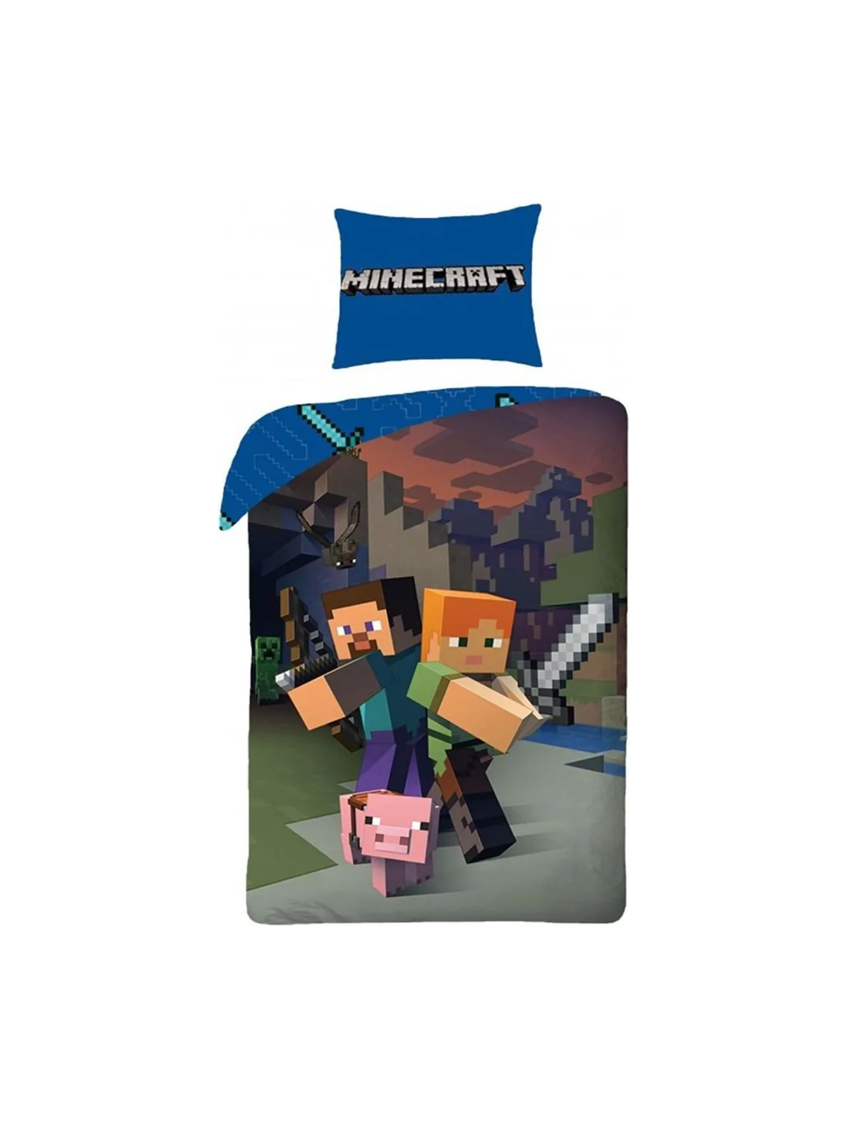 Parure de Lit Enfant Coton Minecraft Héros - Housse de Couette 140x200 cm Taie