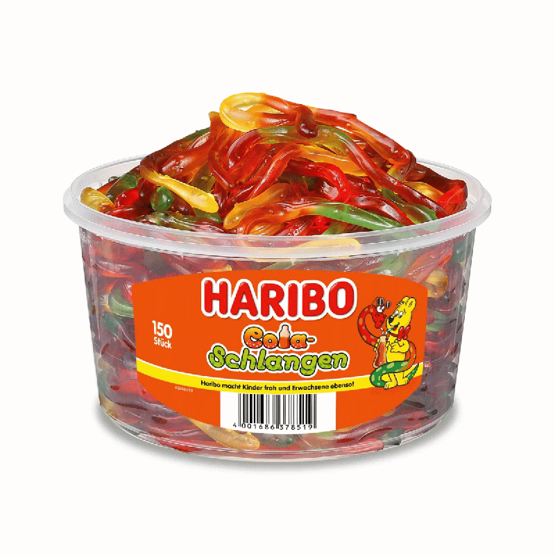 Bonbons Serpents Cola Haribo Boîte de 150 Pièces Confiserie