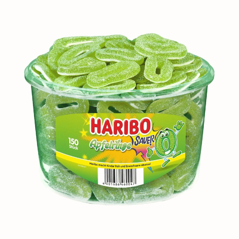 Bonbons Anneaux Pomme Acidulée Haribo Boîte de 150 Pièces