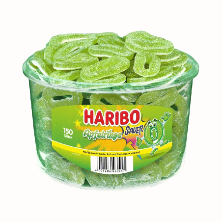 Bonbons Anneaux Pomme Acidulée Haribo Boîte de 150 Pièces
