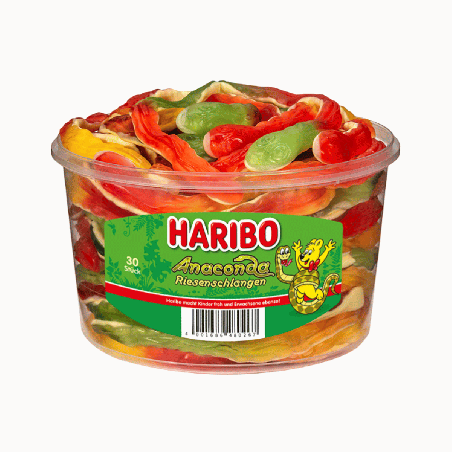 Bonbons Serpents Anaconda Géants Haribo 1200g - Boîte de 30 Pièces