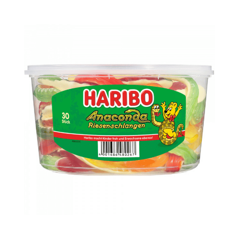 Bonbons Serpents Anaconda Géants Haribo 1200g - Boîte de 30 Pièces