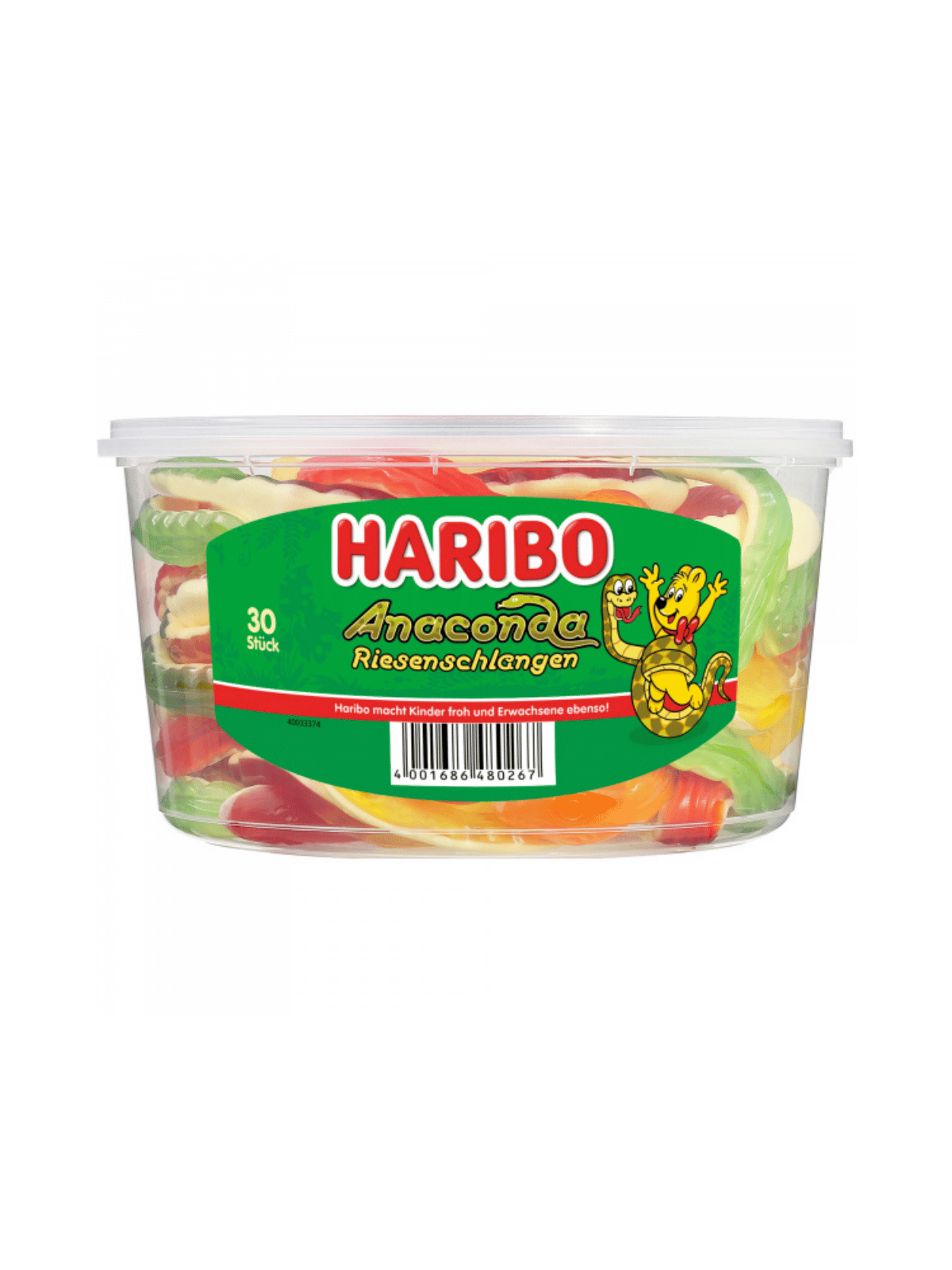 Bonbons Serpents Anaconda Géants Haribo 1200g - Boîte de 30 Pièces