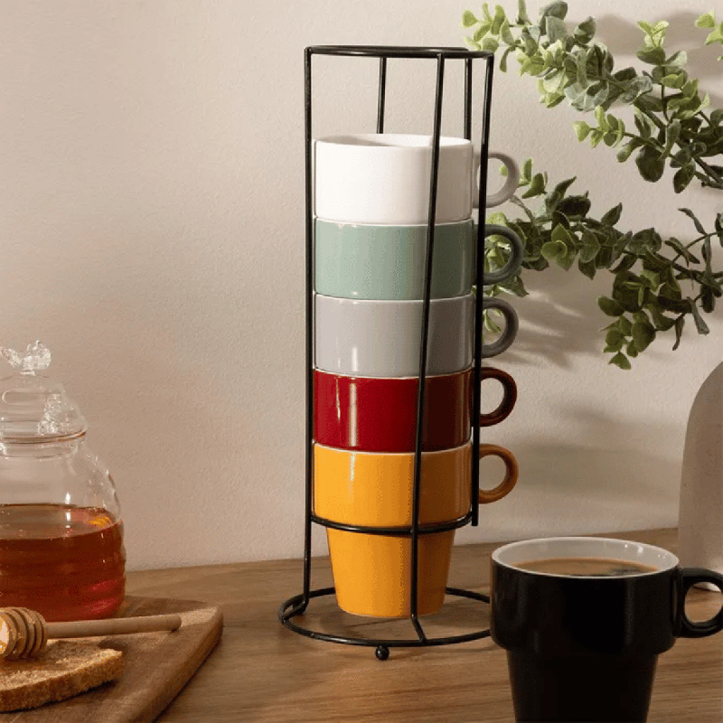 Lot de 6 Mugs Empilables Colorama 26cl Multicolore + Support - Secret de Gourmet