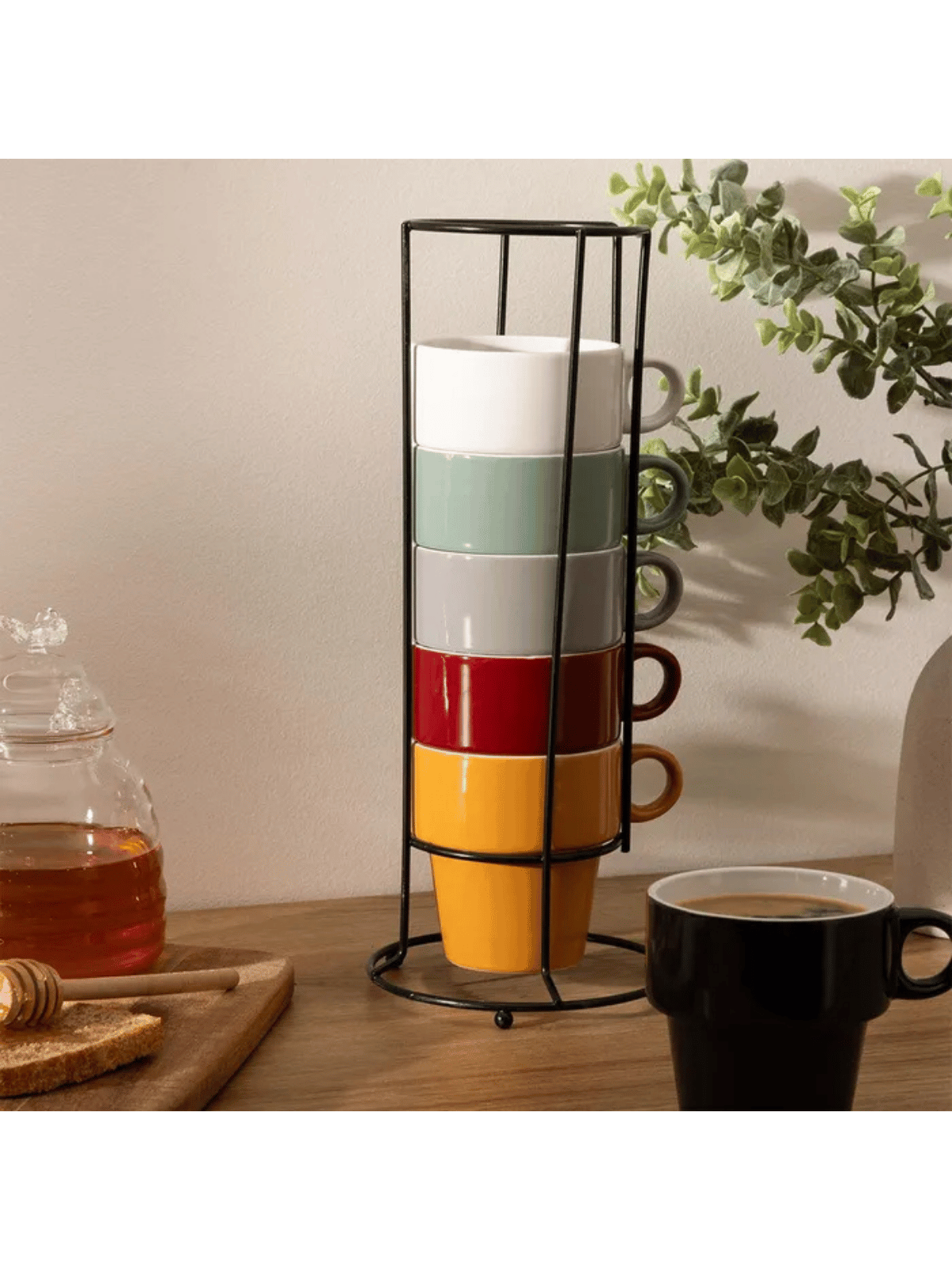 Lot de 6 Mugs Empilables Colorama 26cl Multicolore + Support - Secret de Gourmet
