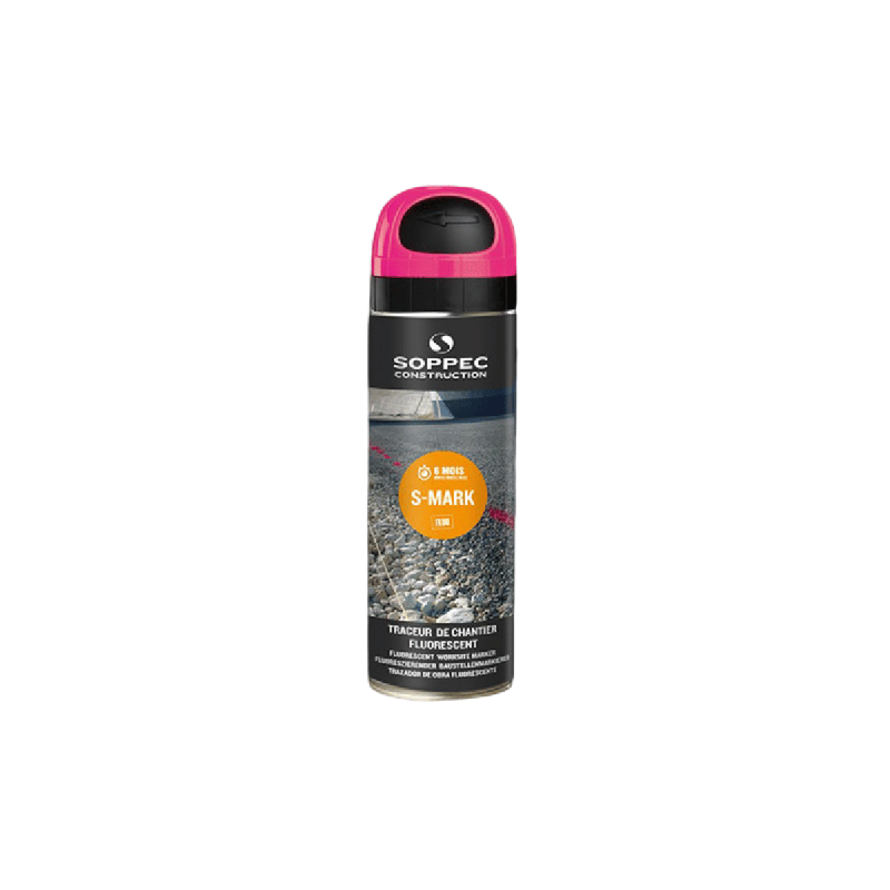 Traceur de Chantier Cerise Fluo S-MARK SOPPEC 650ml - Marquage 6 mois