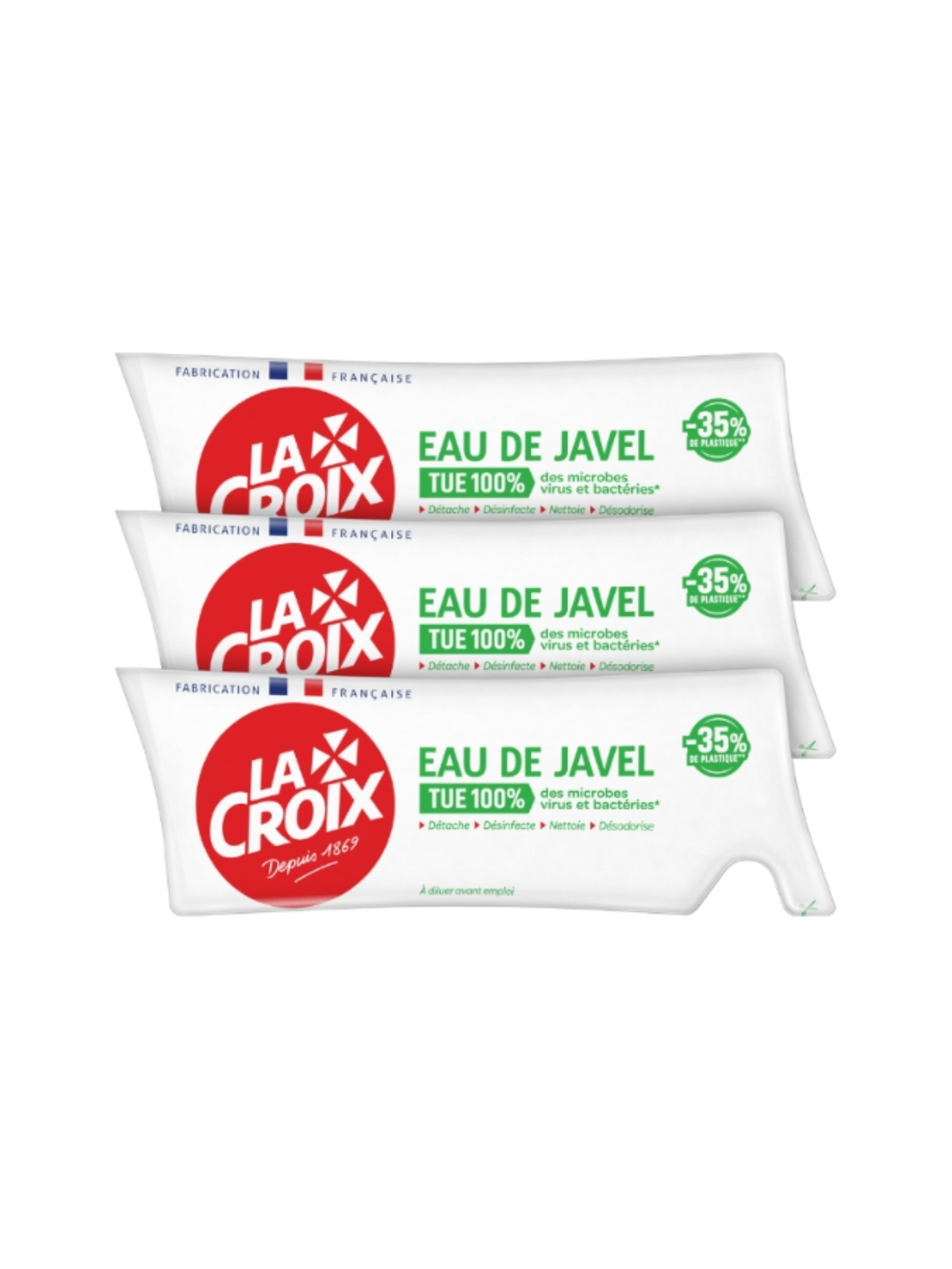 Lot de 3 Éco-Recharges Eau de Javel La Croix Original - Désinfection & Blanchiment