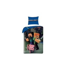 Parure de lit Minecraft enfant Gamer Déco 140x200 cm – Housse de couette coton + taie Héros