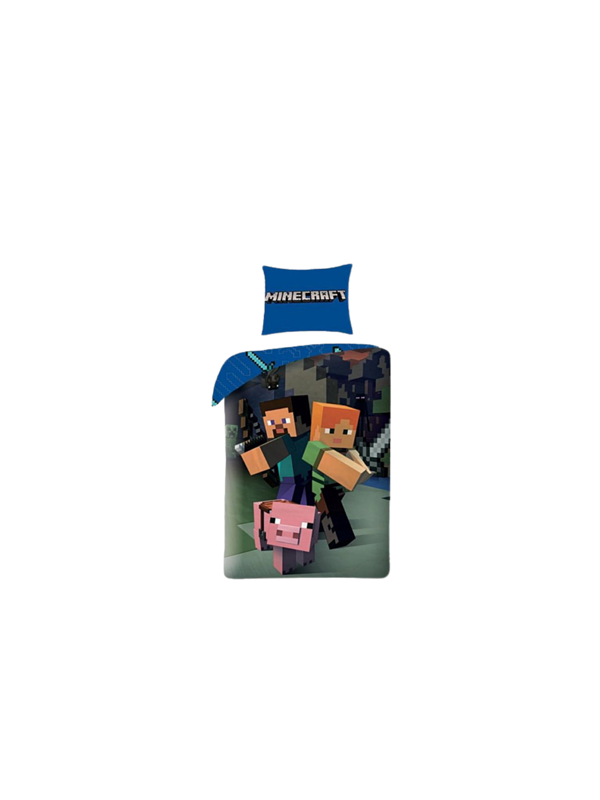 Parure de lit Minecraft enfant Gamer Déco 140x200 cm – Housse de couette coton + taie Héros