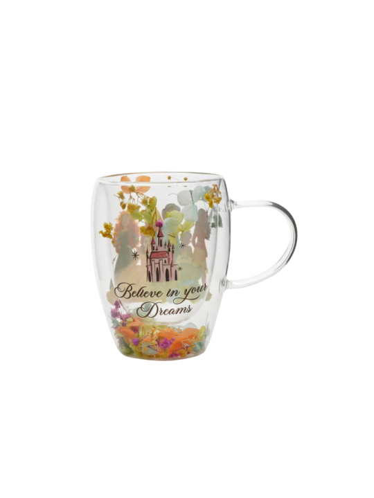 Verre avec fleurs sechées Princesses Disney