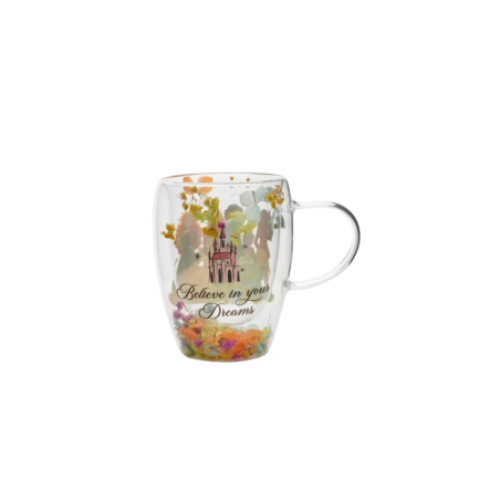 Verre avec fleurs sechées Princesses Disney
