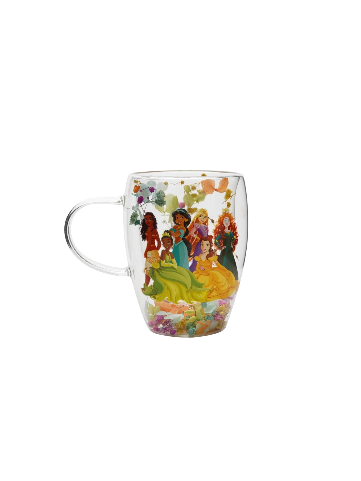 Verre avec fleurs sechées Princesses Disney