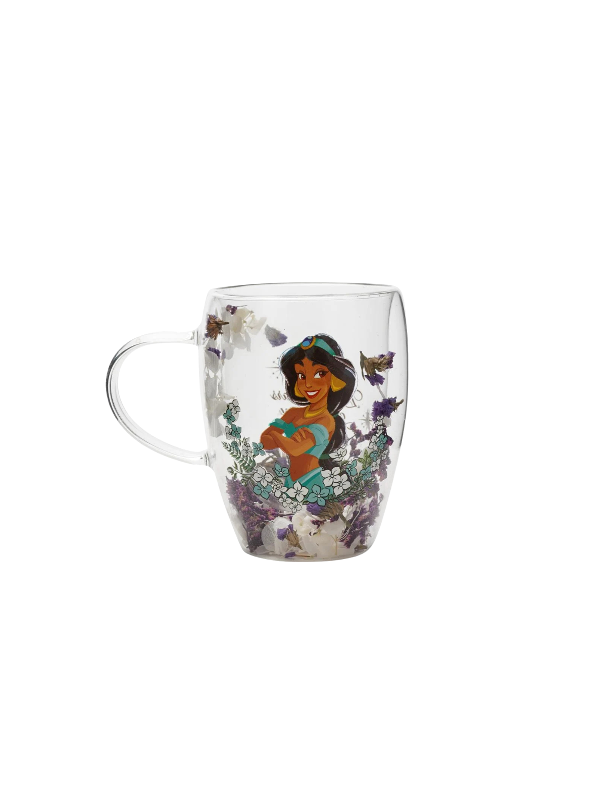 Verre avec fleurs sechées Jasmine Disney