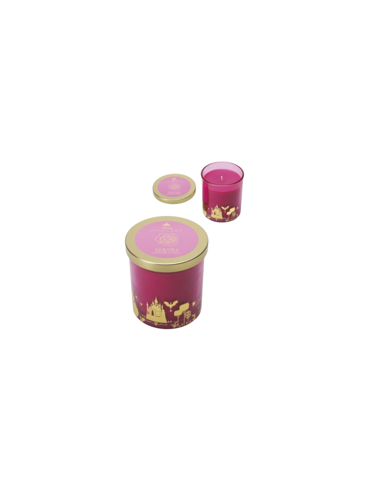 Bougie en verre La belle au bois dormant rose sauvage & vanille Disney